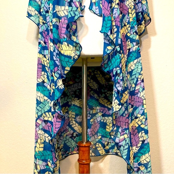 LULAROE Feather Print Long Open Duster Kimono Multi Color Size Medium - Picture 3 of 10
